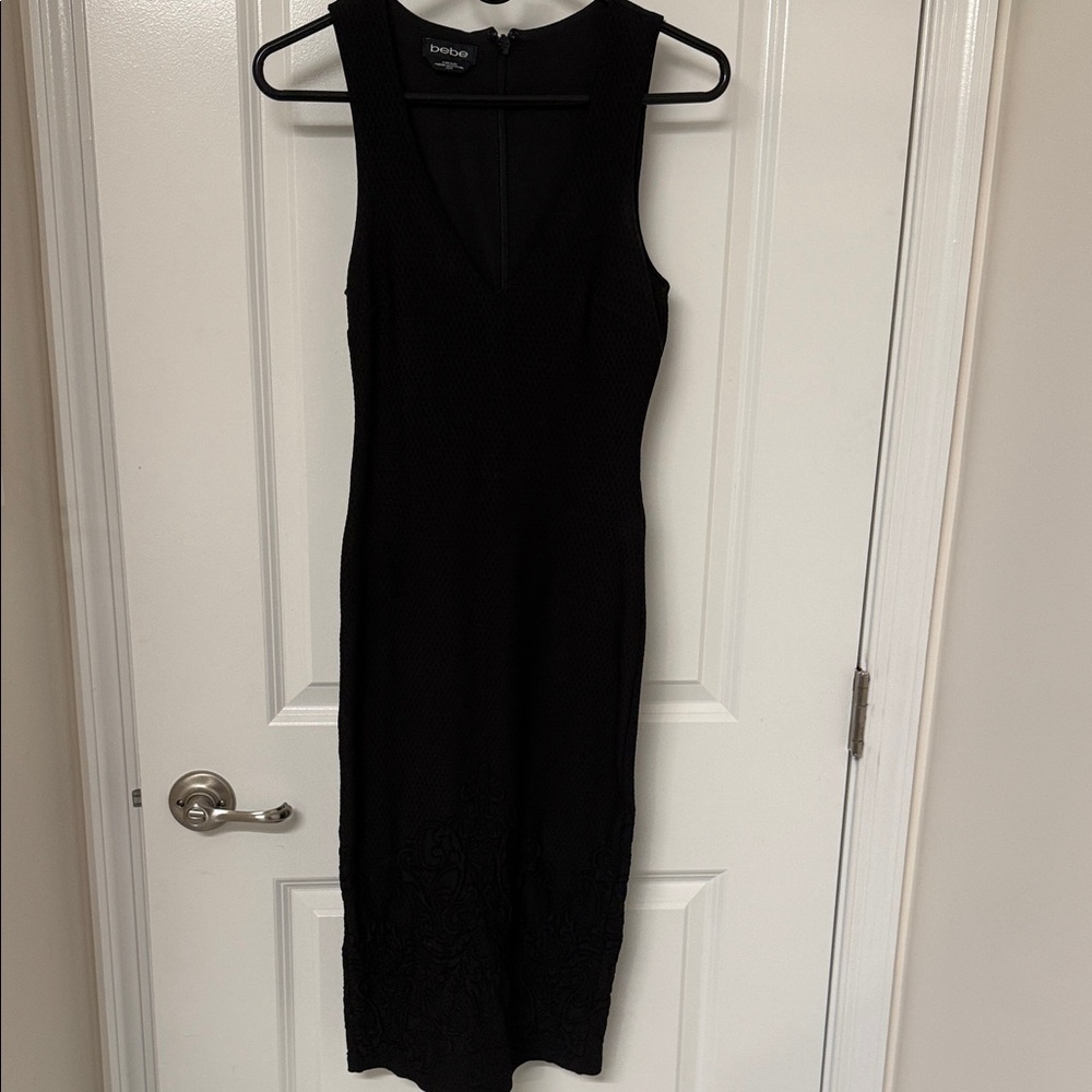 bebe Black V-Neck Midi Dress